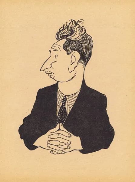 Писатель Георгий Дмитриевич Гулиа. Портрет, карикатура, шарж. Антикварная цинкография. СССР, 1956 г.