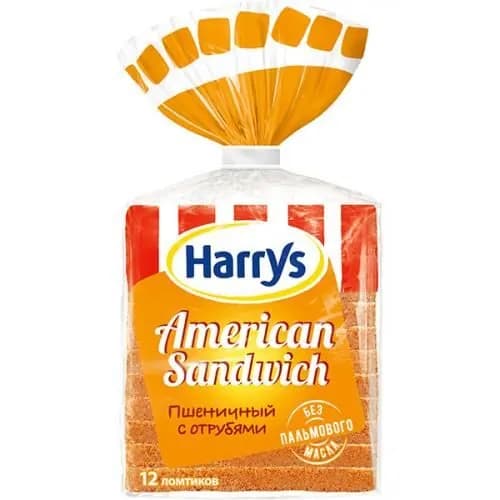 Harry's American Sandwich Хлеб сандвичный пшеничный с отрубями, 515 г/