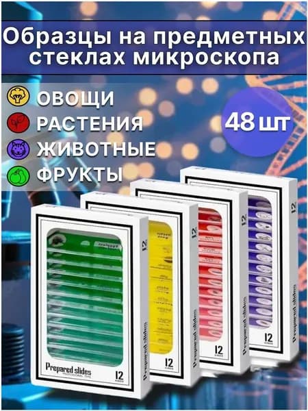 Подготовленные образцы предметных стекол микроскопа 48 шт для детей--26624