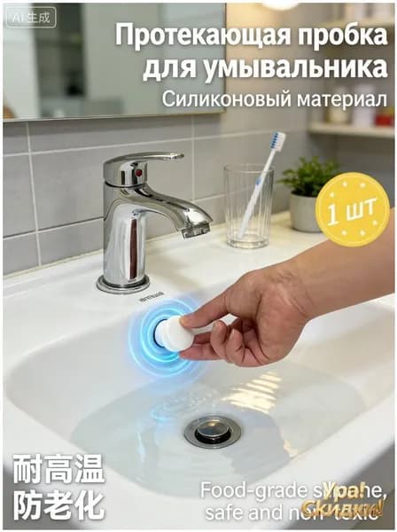 Заглушка для протекания раковины, силиконовое затыкающее отверстие, заглушка для универсального отверстия для перелива раковины, белое,1 шт