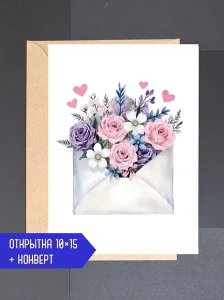 Открытка авторская Art&Card "Букет в конверте. Белый"