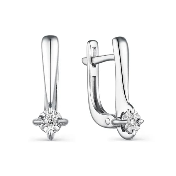 Серьги серебро женские 925 пробы с бриллиантом, английский замок, 2,25г