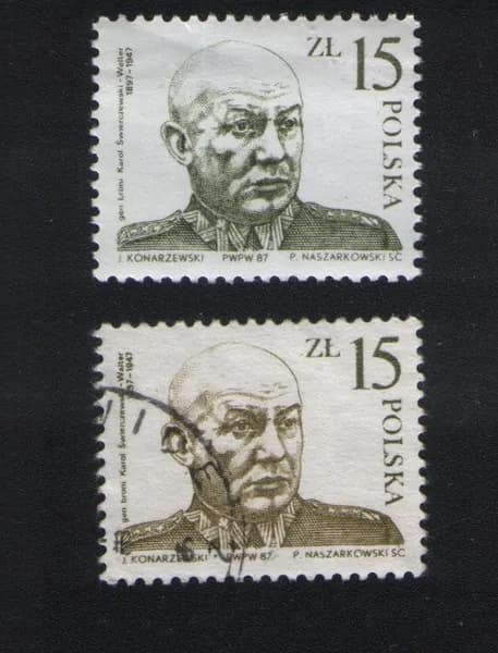 Польша 1987 марка Генерал Кароль Сверчевский-Вальтер (1897-1947) в 2 вариантах