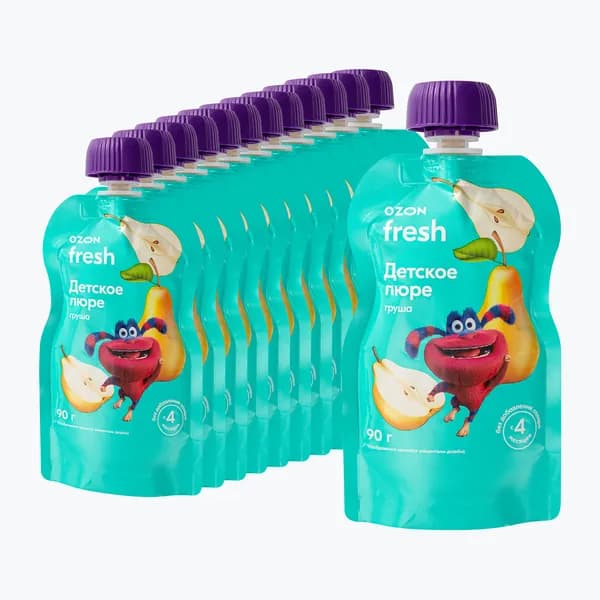 Пюре грушевое детское 90 г х 12 шт, Ozon fresh, c 4 месяцев