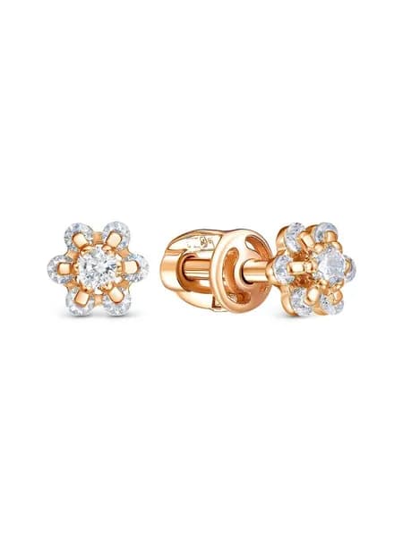 Серьги серебро 925, пусеты винтовой замок, фианиты
