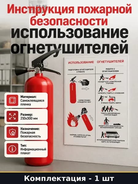 Наклейка 210х300 мм правила использования огнетушителей В-01