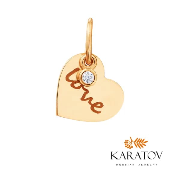 Подвеска сердце на шею женская золото 585 пробы с фианитом, KARATOV