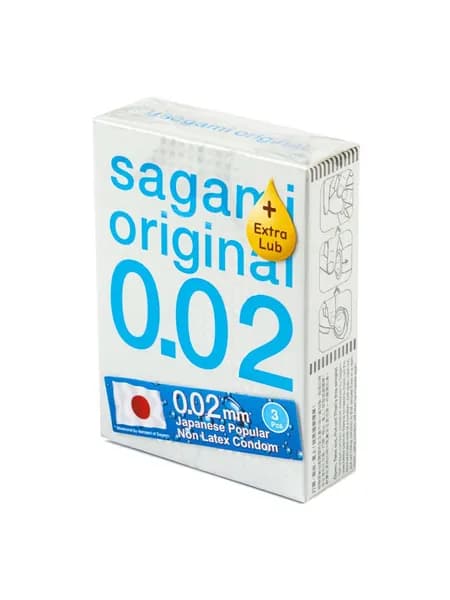 Презервативы полиуретановые Sagami Original 0.02 Extra Lubricated 3 шт. ультратонкие 0.02 мм, с удвоенным количеством смазки