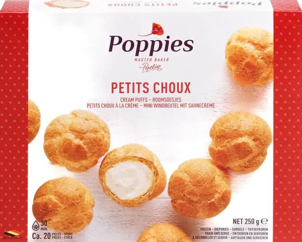 Профитроли замороженные POPPIES из заварного теста с кремовой начинкой, 250г