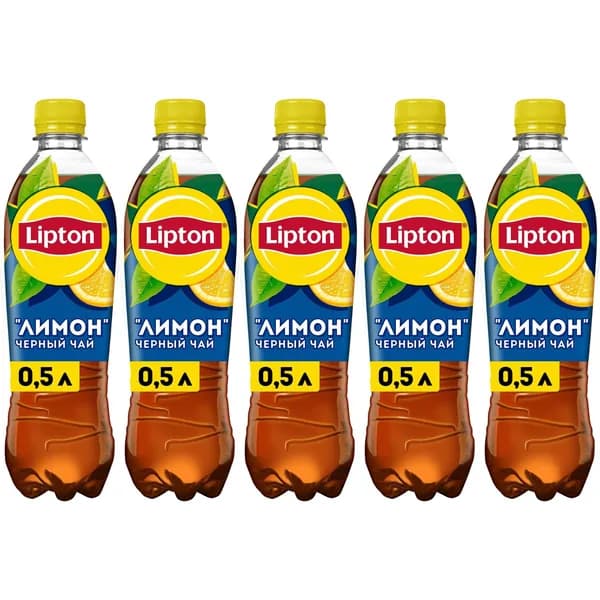 Холодный чай Lipton черный лимон 500 мл, набор: 5 штук