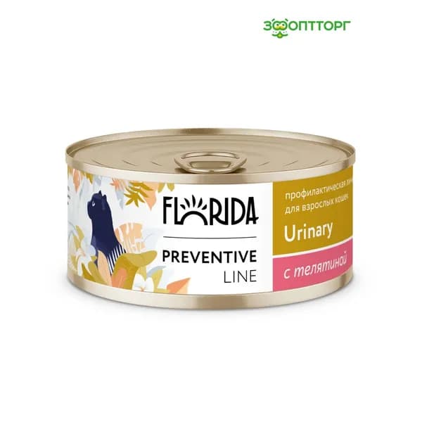 Влажный корм Florida Preventive Line Urinary для кошек для профилактики мочекаменной болезни с телятиной, 100 г.