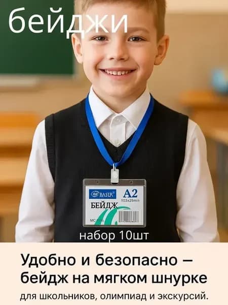 бейджи с лентой на шею для школы горизонтальные