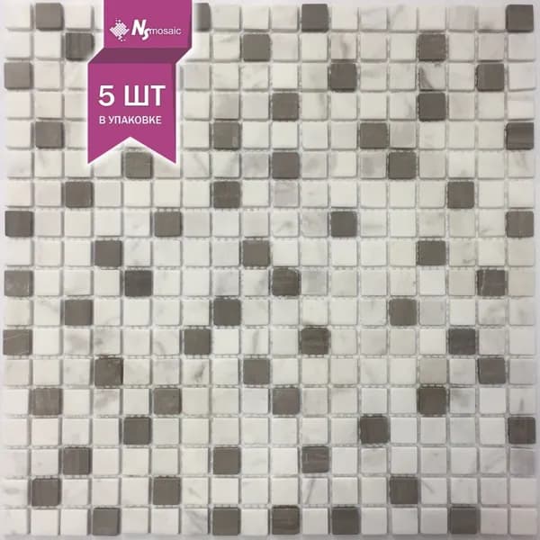 Мозаика из мрамора NS mosaic KP-742, белая/серая матовая, 305х305 мм, чип 15x15,упаковка 5 шт