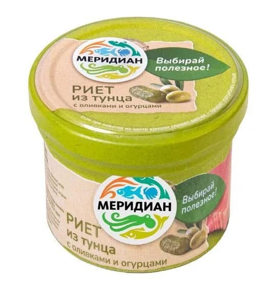 Риет из тунца Меридиан с оливками и огурцами 100 г, Россия