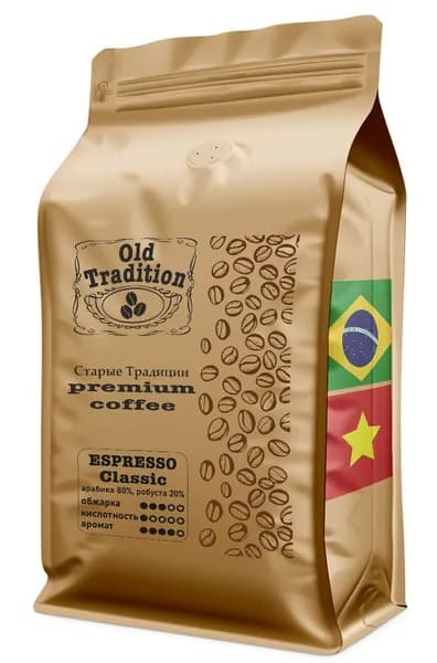 Кофе в зернах Эспрессо Классик 250 г 80% Арабика 20% Робуста СТАРЫЕ ТРАДИЦИИ Old Tradition