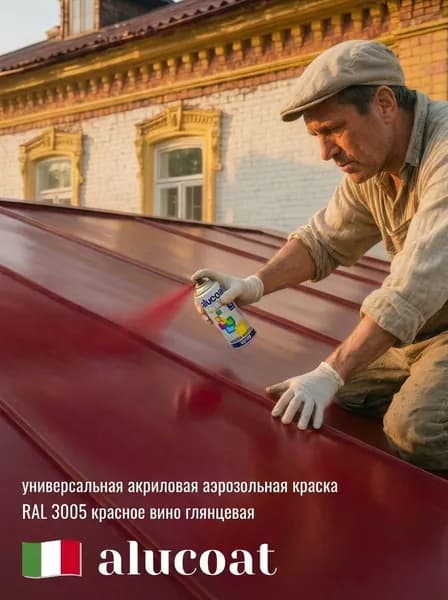 Аэрозольная акриловая краска ALUCOAT универсальная, RAL 3005 красное вино глянцевый, 400мл
