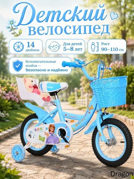 Детский двухколесный велосипед, 14 дюймов, подходит для детей ростом 105 120 см, возраст 3 6 лет.