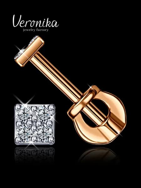 Серьги пусеты серебро 925 позолоченное с фианитами Veronika jewelry factory