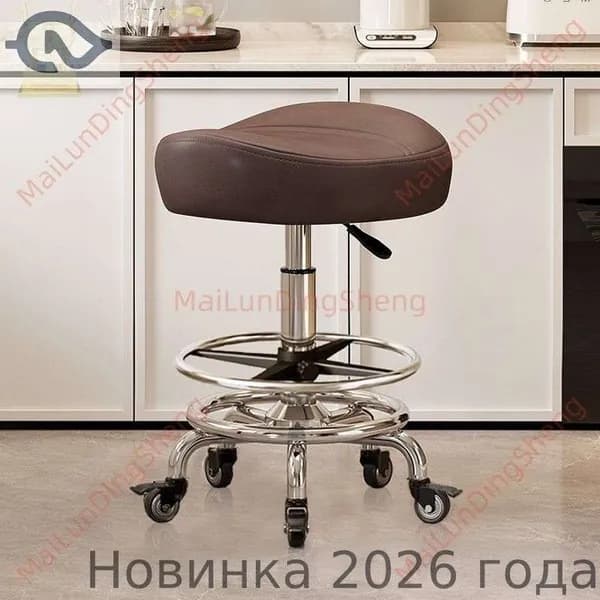 Ортопедический стул, Искусственная кожа, Модель с подножкой, без спинки, тёмно-коричневый цвет, с тормозными колёсами «Цзиньцзуань»