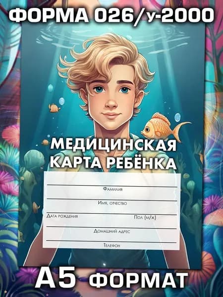 Медицинская карта 026/у-2000 Аурасо, медкарта в детский сад, школу и поликлинику, амбулаторная, формат А5