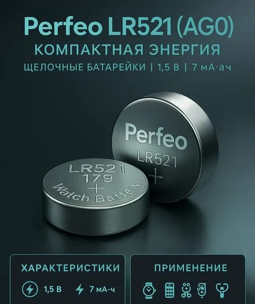 Perfeo Батарейка LR63 (LR521, AG0, G0), L (щелочной) тип, 1,5 В, 1 шт