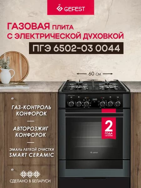 Газовая плита GEFEST ПГЭ 6502-03 0044 с электрической духовкой, черная
