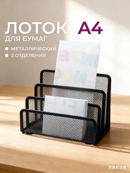 лоток для бумаг вертикальный A4, металлическая сетка, 3 секции 173x83x135 мм; органайзер для документов на стол, офис