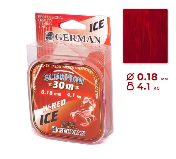 Леска зимняя "W-Red" 30 м / 0,18 мм
