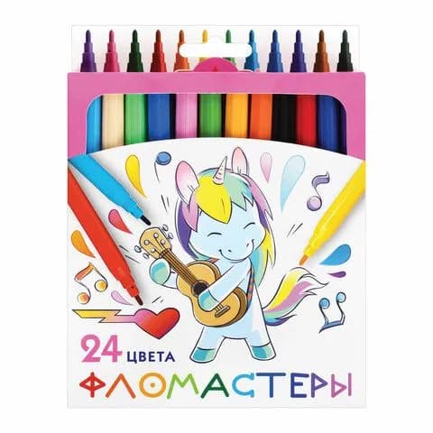 Фломастеры для рисования ПИФАГОР, Единорог, 24 цвета, вентилируемый колпачок, 152450-4027