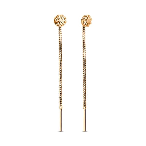 Серьги протяжки женские из красного золота 375 пробы, длинные 585GOLD