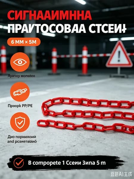 Сигнальная оградительная цепь пластиковая , длина 5 м, для ограждения дорожных столбиков и конусов