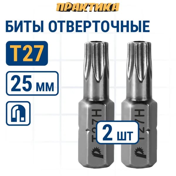 Биты для шуруповертов / бита отверточная ПРАКТИКА "Профи" Torx Tamper-27 х 25мм (2шт)