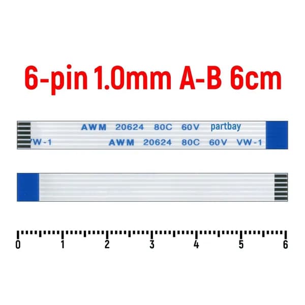 Шлейф FFC 6-pin Шаг 1.0mm Длина 6cm Обратный A-B AWM 20624 80C 60V VW-1