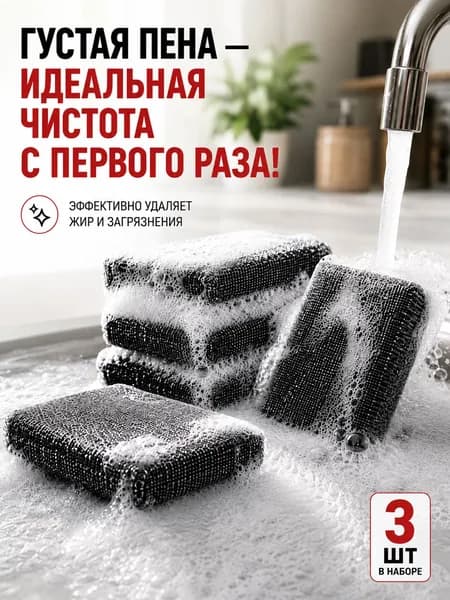 Хакаскосметика Губка для посуды, поролон, 3 шт.