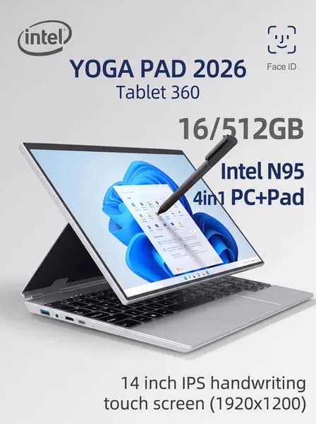 YOGA Pad 2025-Tablet 360* Laptop 4-в-1 Intel N95 16Гб/256Гб сенсорный экран трансформер Ноутбук 14.1", Intel N95, RAM 16 ГБ, SSD 512 ГБ, Intel UHD Graphics, Windows Pro, (SEN-N95S), серый металлик, Русская раскладка
