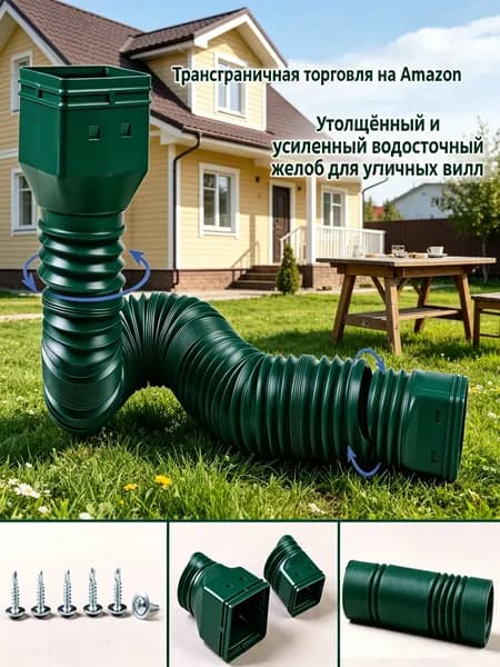 Удлинитель водостока гибкий 1.5 м (зеленый), квадратный адаптер 80/100/110 мм