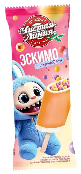 Эскимо с рисовыми шариками в апельсиновой глазури 70 г, Чистая Линия