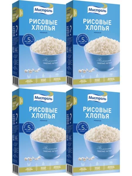 Хлопья Мистраль Рисовые 400 г, набор: 4 штуки