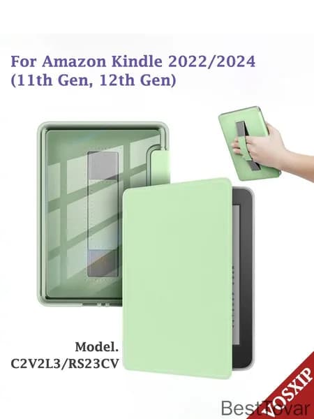 Чехол для Amazon Kindle 2022/2024 6" (11th Gen, 12th Gen), C2V2L3 / RS23CV, прозрачная задняя крышка,Защитный чехол с ремешком для рук