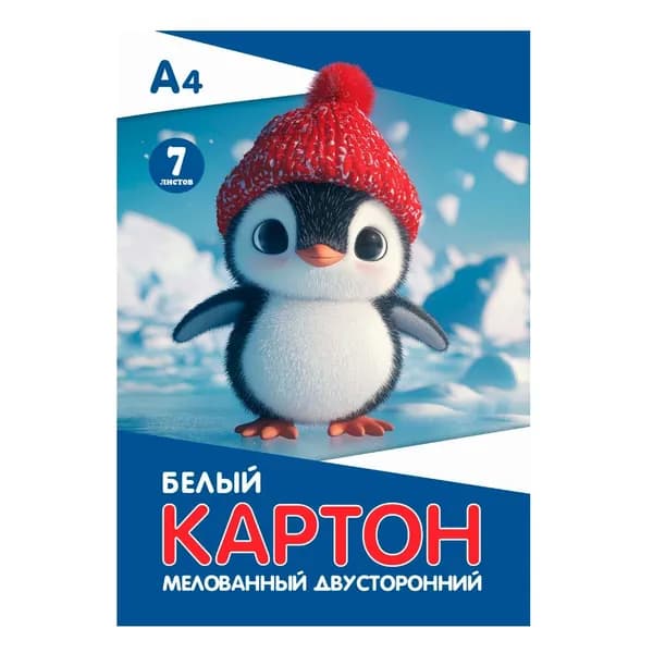 Арго-Книга Картон белый Пингвин, двусторонний, мелованный, А4, 7 л в наборе