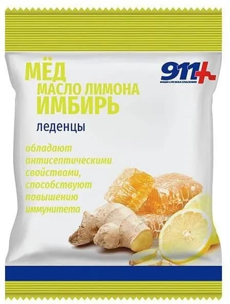 911 леденцы (мед/масло лимона/имбирь) 50 г, 1 упаковка