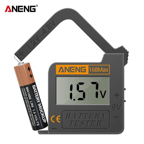 Цифровой тестер ёмкости и напряжения аккумуляторов ANENG 168MAX для батареек типа AAA, AA, кнопочных и 9 В