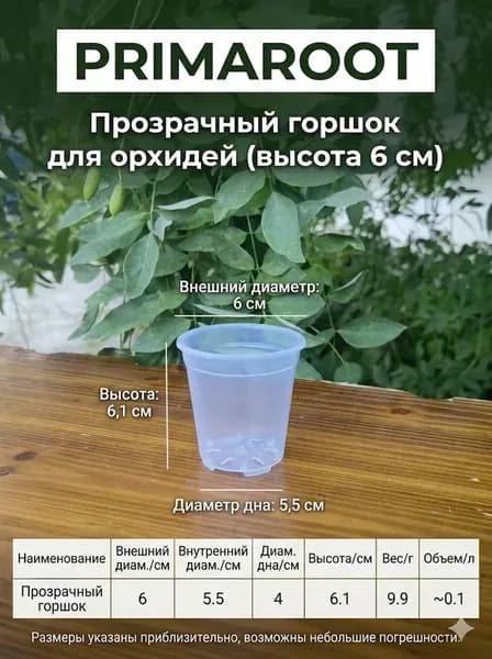 Горшок для цветов 0.1 л, 6.1 см, 1 шт, цвет прозрачный