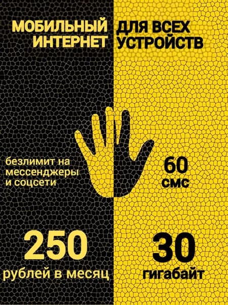 Сим-карта Билайн для любого устройства 30 ГБ, 60 смс, 250 руб/мес, безлимит на соцсети и мессенджеры. Самостоятельная регистрация.