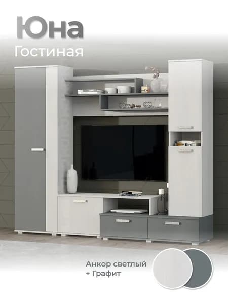 Гостиная "Юна" Анкор Светлый/Графит (ш2200/г480/в1870) ЗАРОН