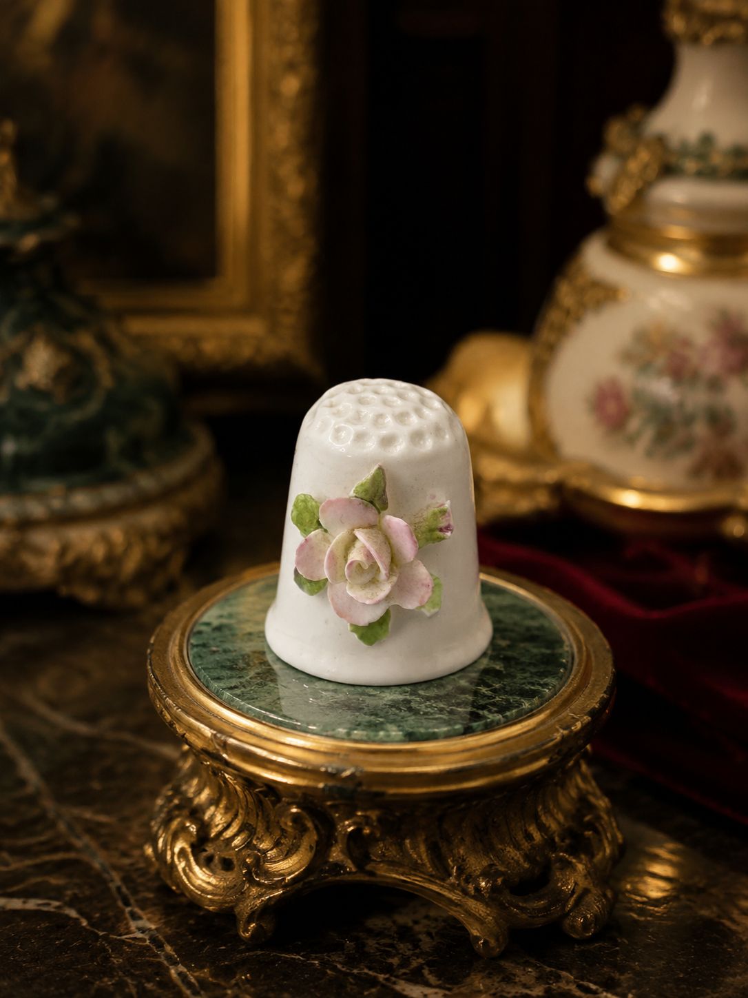 Фарфоровый напёрсток с цветочной росписью роза высота 2.5 см COALPORT Англия 1970-1990-е гг.