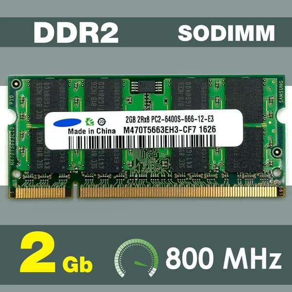 Оперативная память DDR2 2Gb 800 MHz SODIMM PC2-6400S для ноутбука DDR2, 800 МГц, 1 x 2 ГБ (M470T5663EH3-CF7)