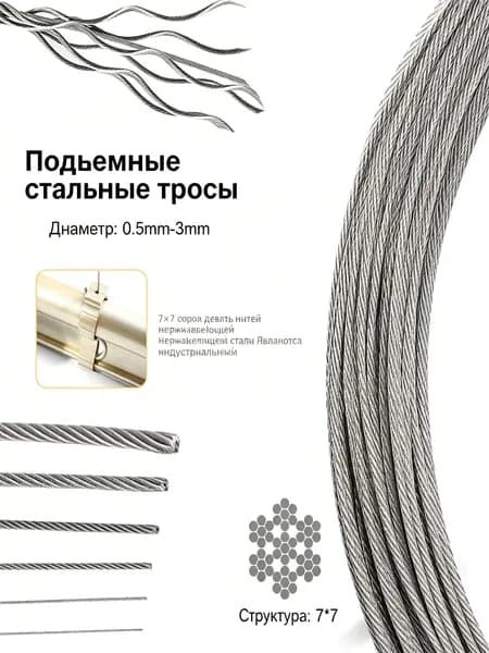 Трос стальной нержавеющий 1,2 мм 5 м 304, плетение 7х7
