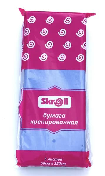 Бумага крепированная, 50х250 см цв. серо-голубой (5 шт)/ Skroll