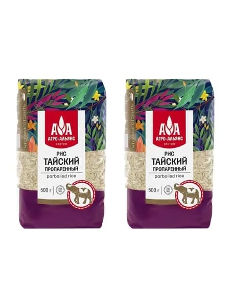 Агро-Альянс Экстра Рис тайский пропаренный, 500 г, 2 шт